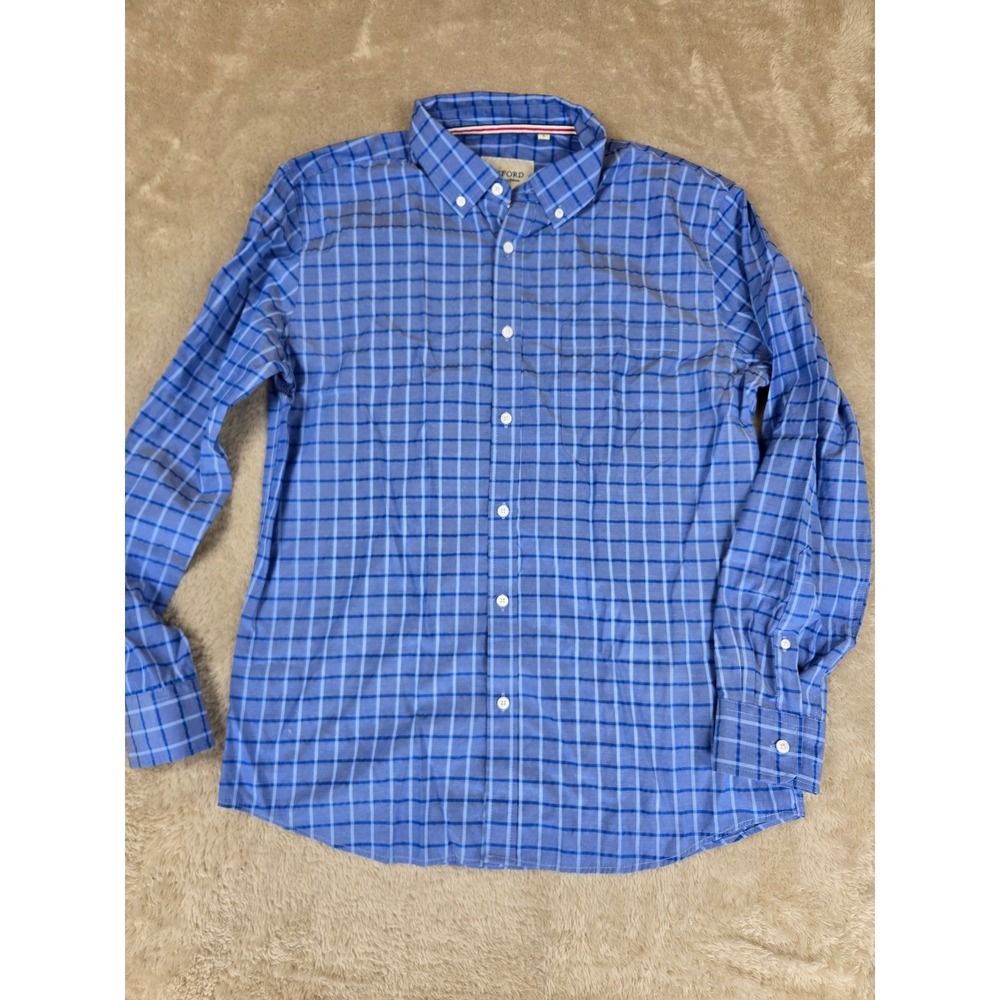 OXFORD Mens Luxury Collection Blue Plaid Button Down Shirt Size L‎